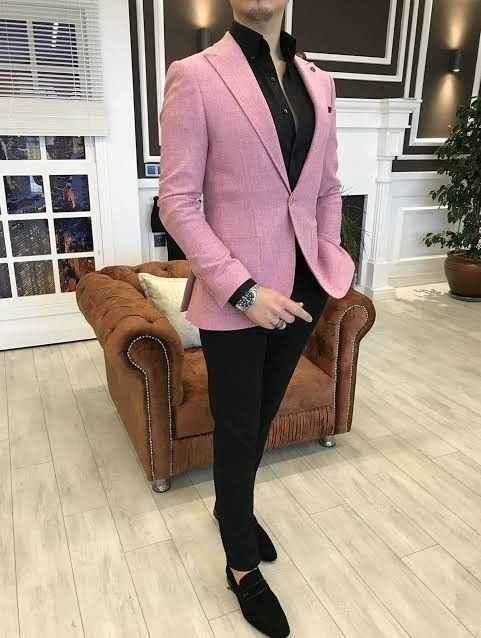 pink blazer with black pants