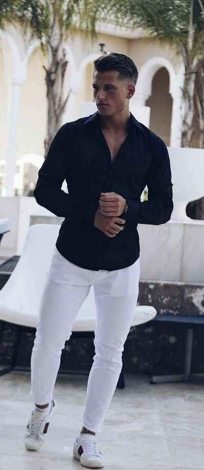 White pants with black shirt